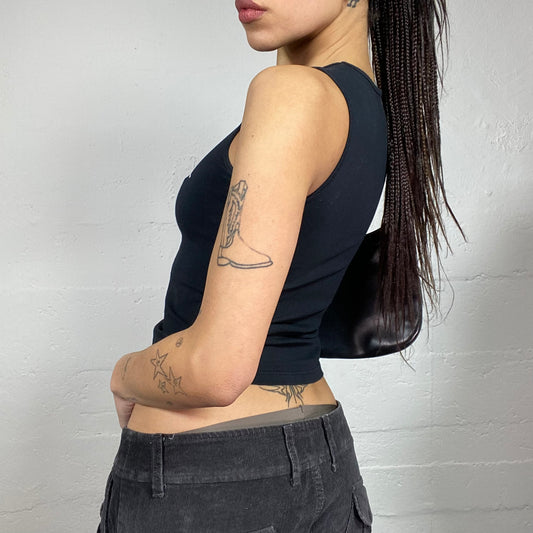 Vintage 2000's Reebok Sporty Girl Black Tank Top with White Brand Print Detail (S)