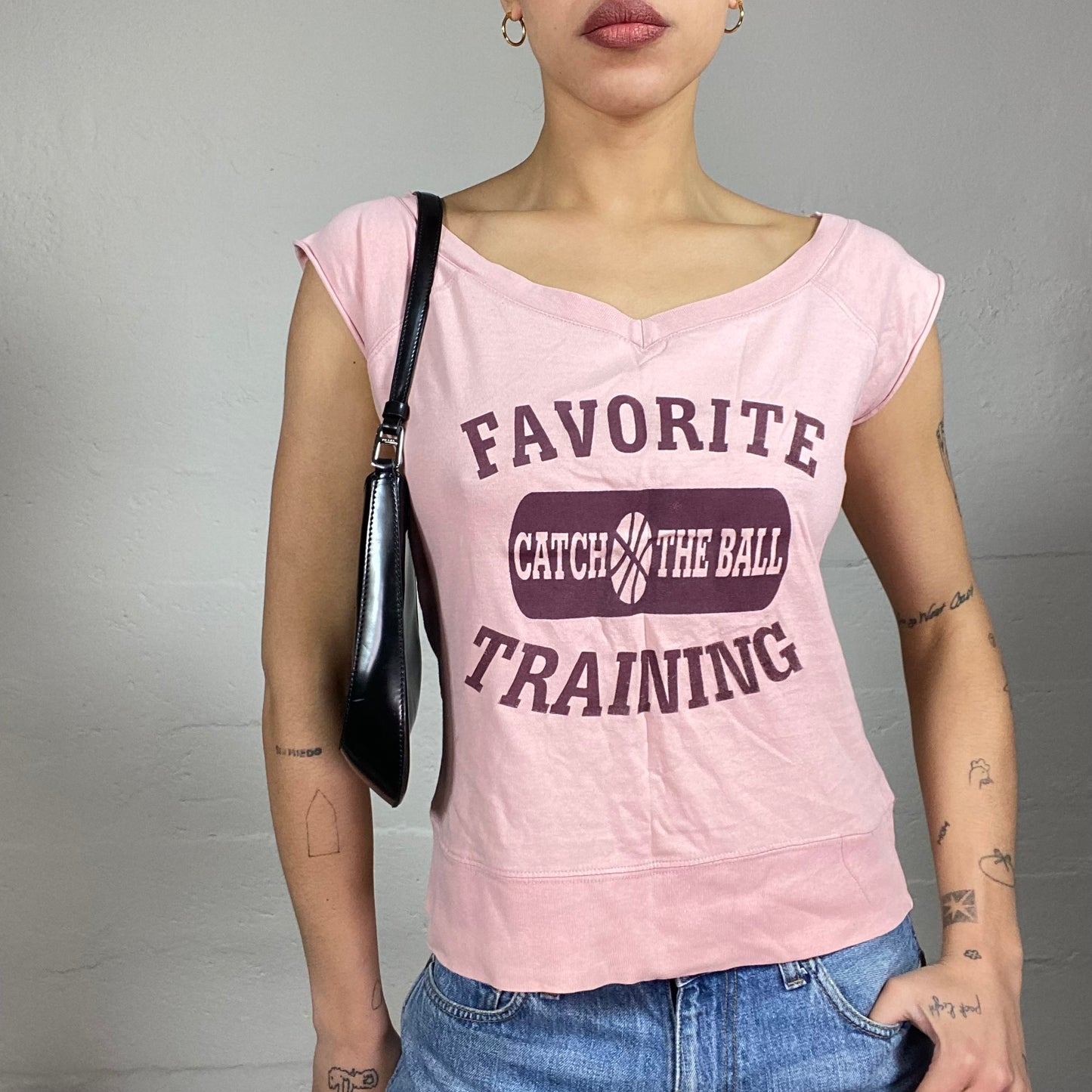 Vintage 90's College Girl Pink Top with "Favorite Training" Print (M)