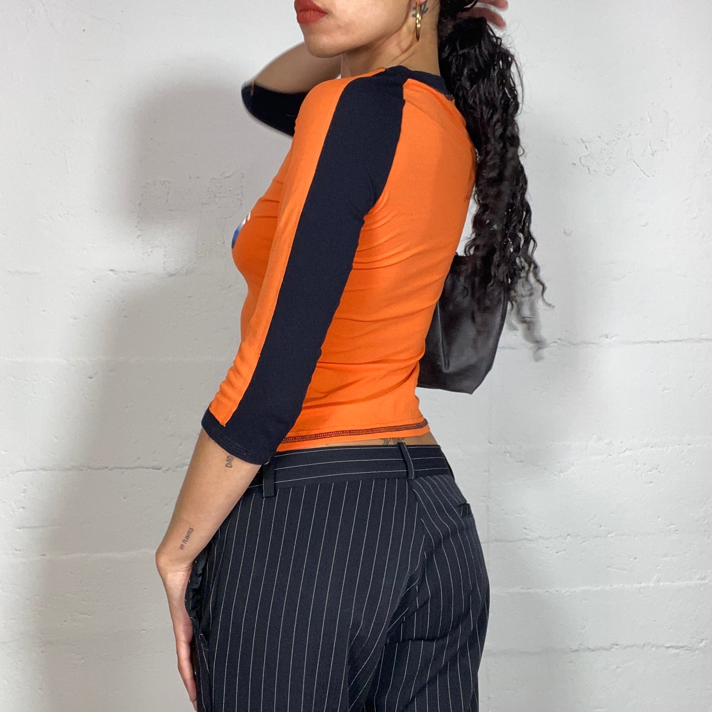Vintage 2000's Morgan Downtown Girl Orange Top with "Kiss from Morgan" Graffiti Print (S)