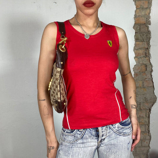 Vintage 2000's Ferrari Red Muscle Tee with Small Logo Patch (S)