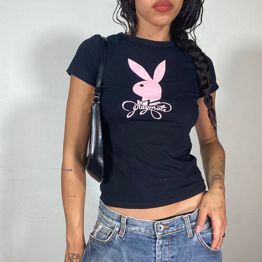 Vintage 2000's Playboy Downtown Girl Black Top with Pink Logo Detail (XS)
