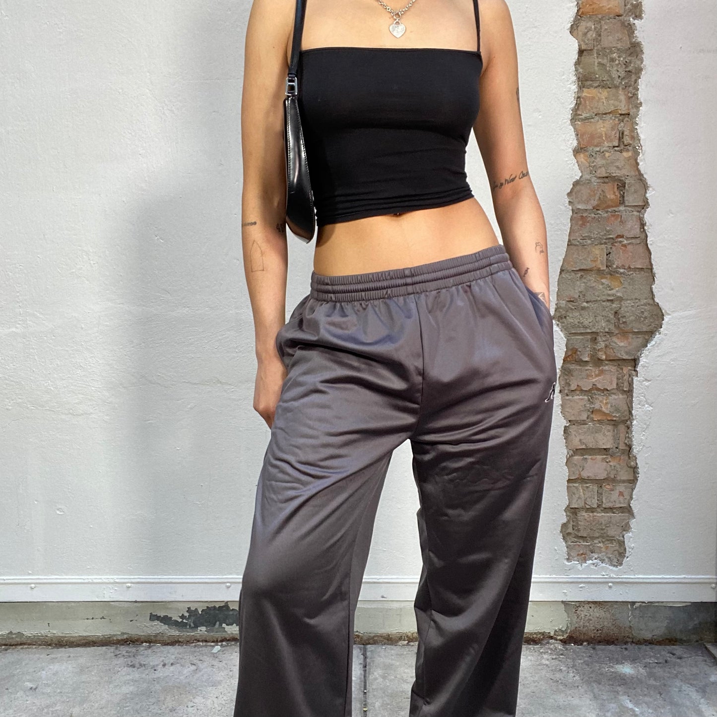 Vintage 90's Kappa Grey Shiny Jogger Pants with Leg Side Zipper (M)