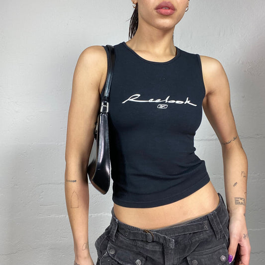 Vintage 2000's Reebok Sporty Girl Black Tank Top with White Brand Print Detail (S)