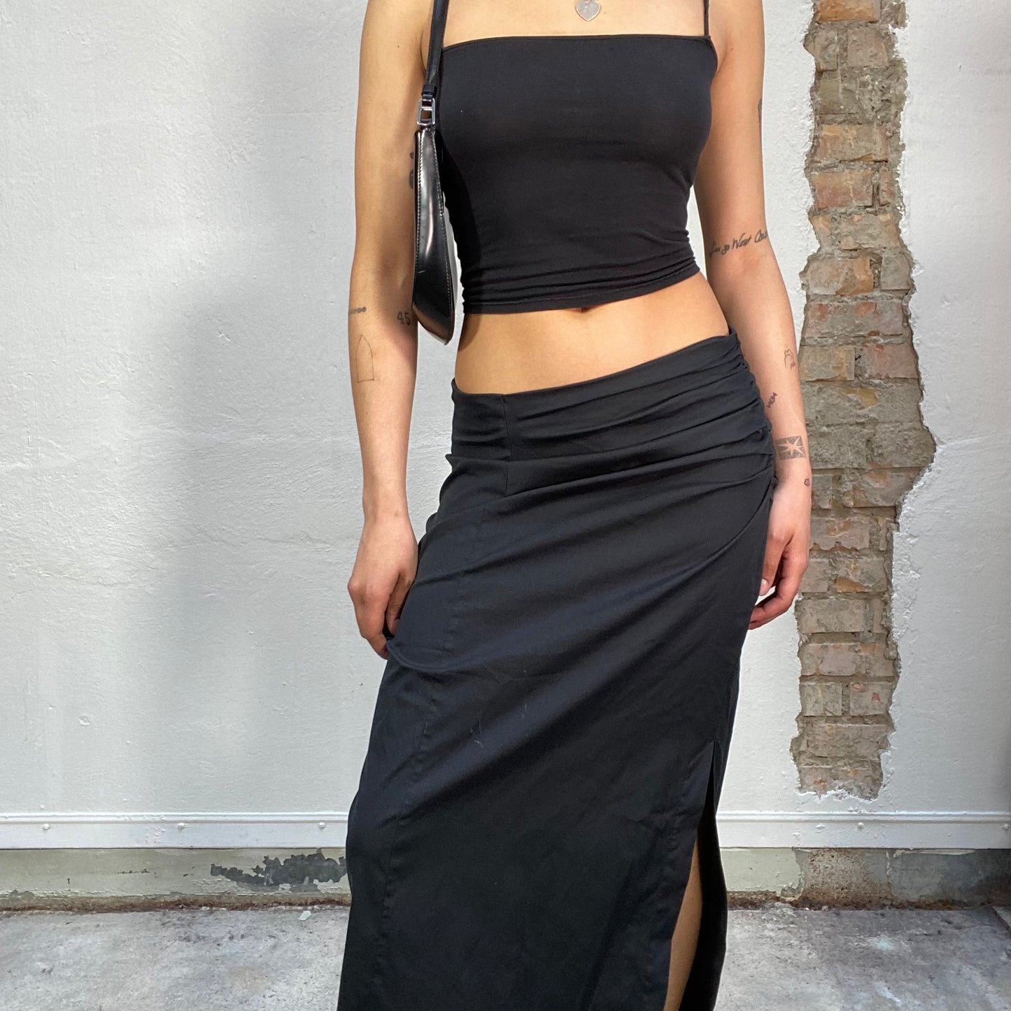 Vintage 2000's Cyber Black Maxi Skirt with Side Slit (S/M)