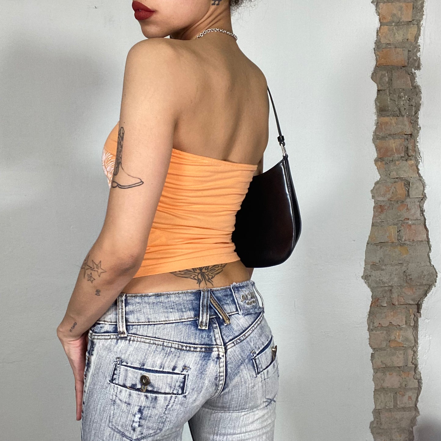 Vintage 2000's Surfer Orange Tube Top With '86' Print (S)