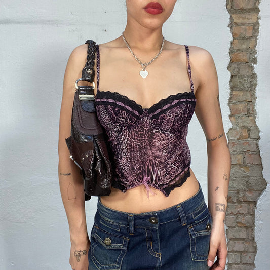 Vintage 2000's Grunge Pink and Black Corset with Ribbon Detail (S)