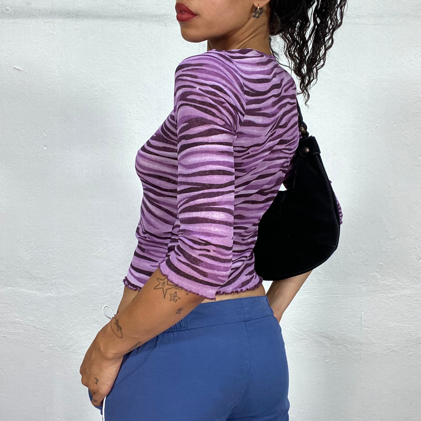 Vintage 90's Funky Purple Longsleeve Top with Zebra Print (S/M)