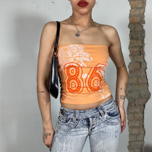 Vintage 2000's Surfer Orange Tube Top With '86' Print (S)