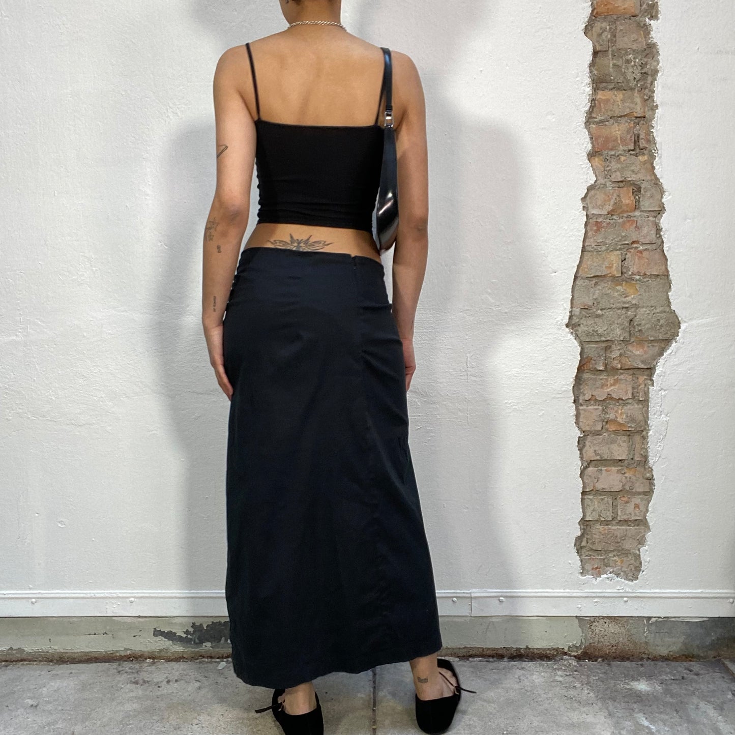 Vintage 2000's Cyber Black Maxi Skirt with Side Slit (S/M)