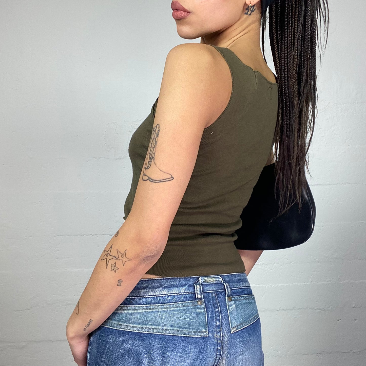 Vintage 2000's Downtown Girl Khaki Top with "Classified Private Propety" Print Detail (S/M)