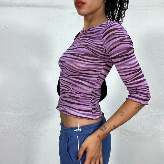 Vintage 90's Funky Purple Longsleeve Top with Zebra Print (S/M)