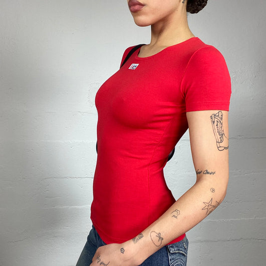 Vintage 2000's Morgan Downtown Girl Red Top with USA Flag Detail (XS)
