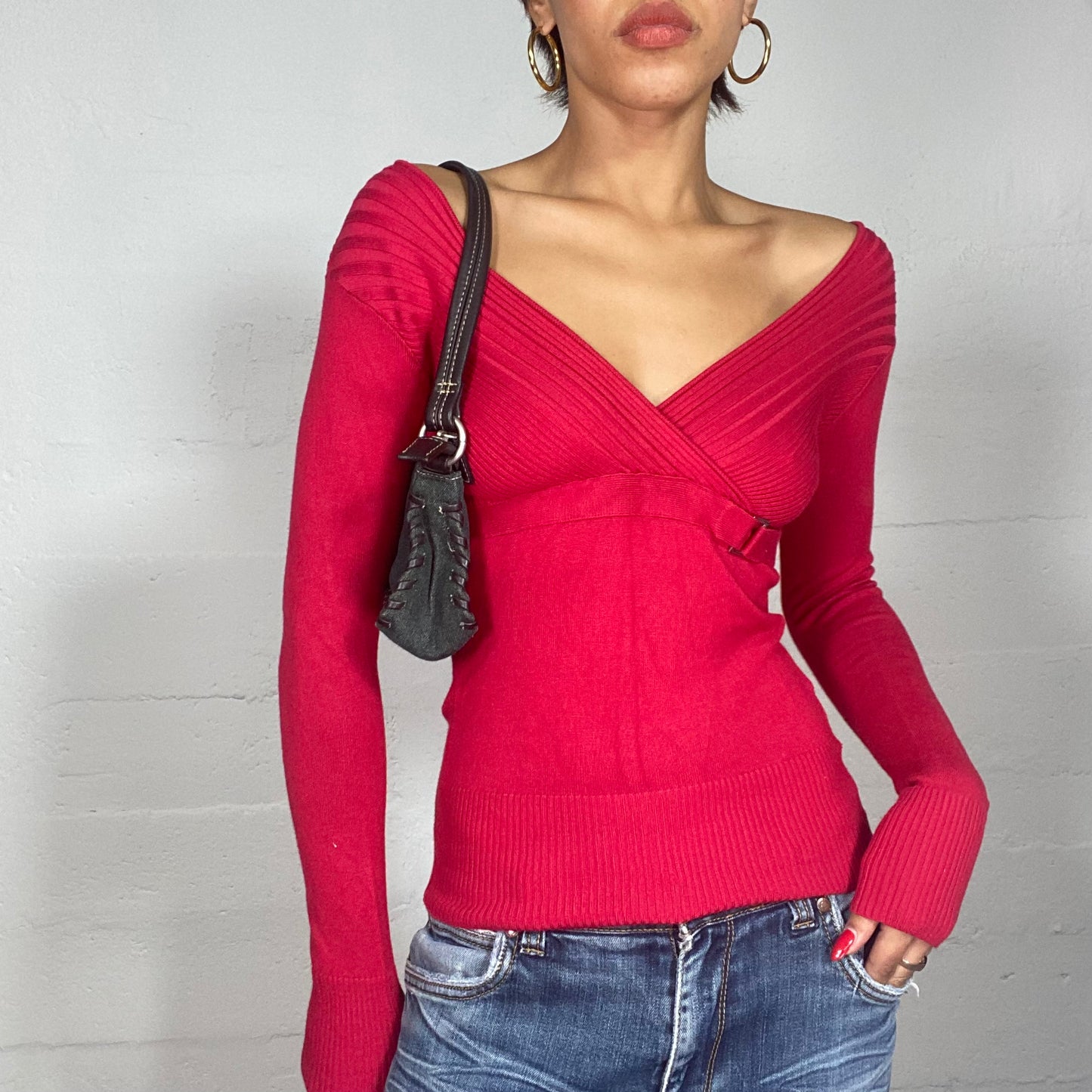 Vintage 2000's Bratz Red V-Neck Longsleeve Pullover with Belt Detail (M)