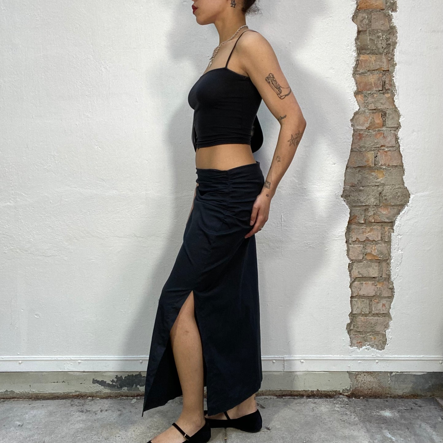 Vintage 2000's Cyber Black Maxi Skirt with Side Slit (S/M)