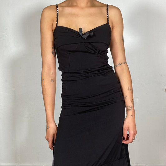 Vintage 2000's Festive Little Black Dress with Rhinestone Strap Details (S)