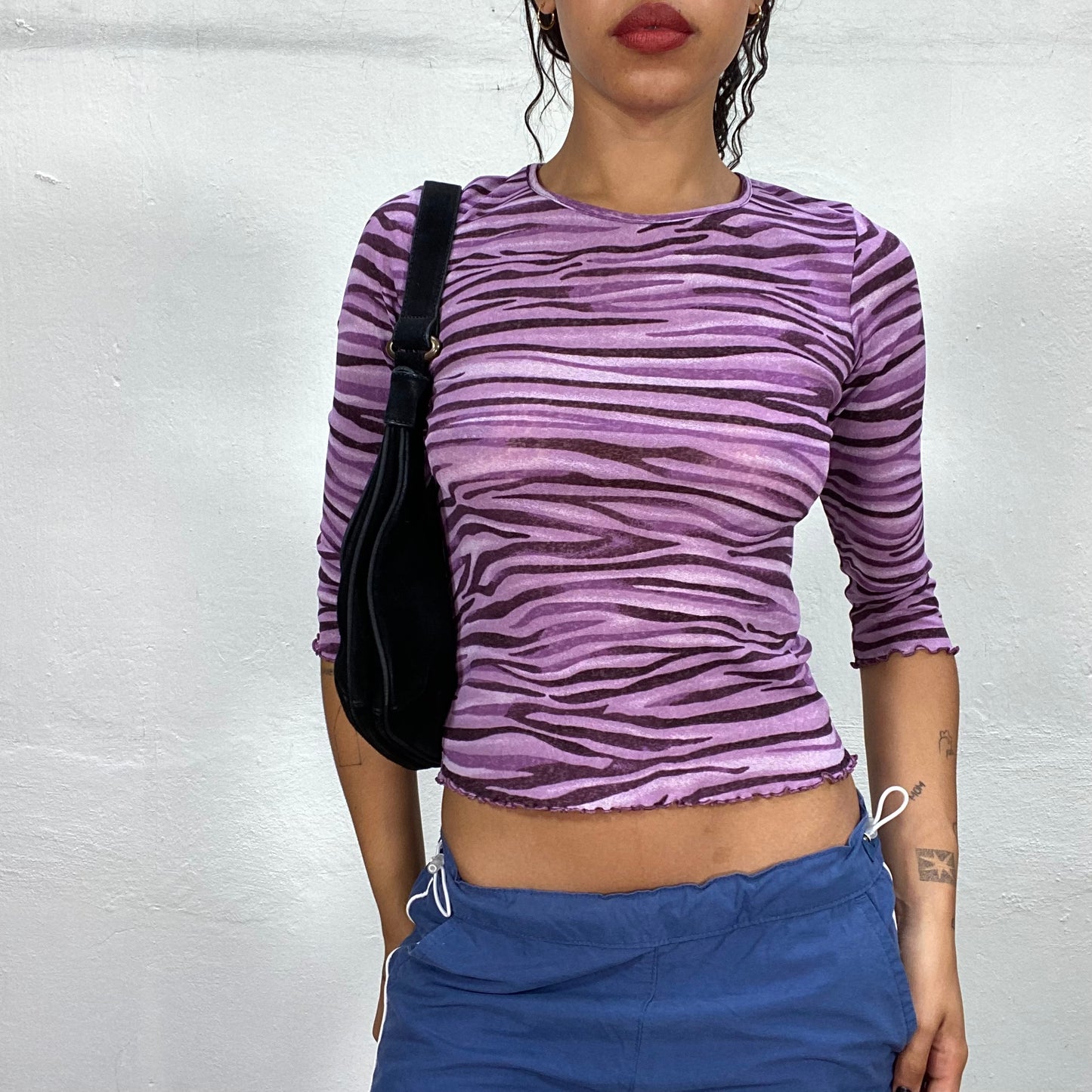 Vintage 90's Funky Purple Longsleeve Top with Zebra Print (S/M)