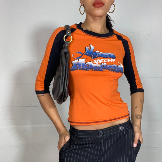 Vintage 2000's Morgan Downtown Girl Orange Top with "Kiss from Morgan" Graffiti Print (S)