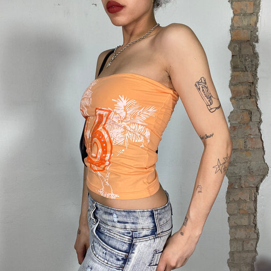 Vintage 2000's Surfer Orange Tube Top With '86' Print (S)