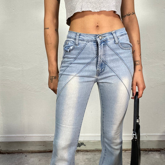 Vintage 2000's Downtown Girl Light Denim Pants with Decorative Seams Detail (S)