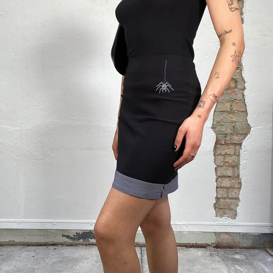 Vintage 90's Black Tube Mini Skirt with Spider Detail (S/M)