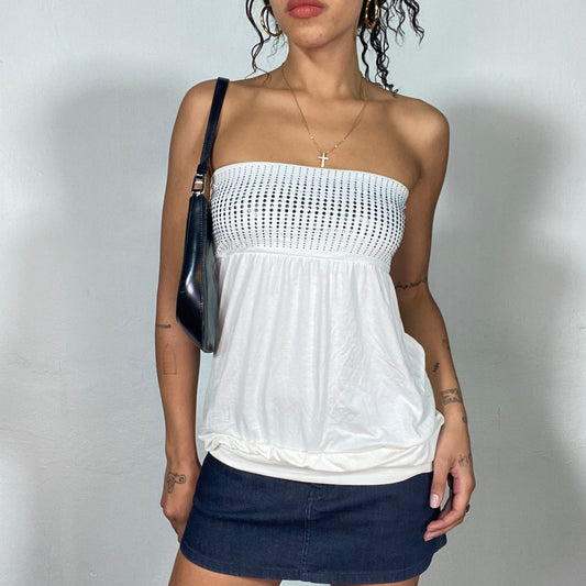 Vintage 2000's Clubwear White Strapless Top with Rhinestone Detail (S)
