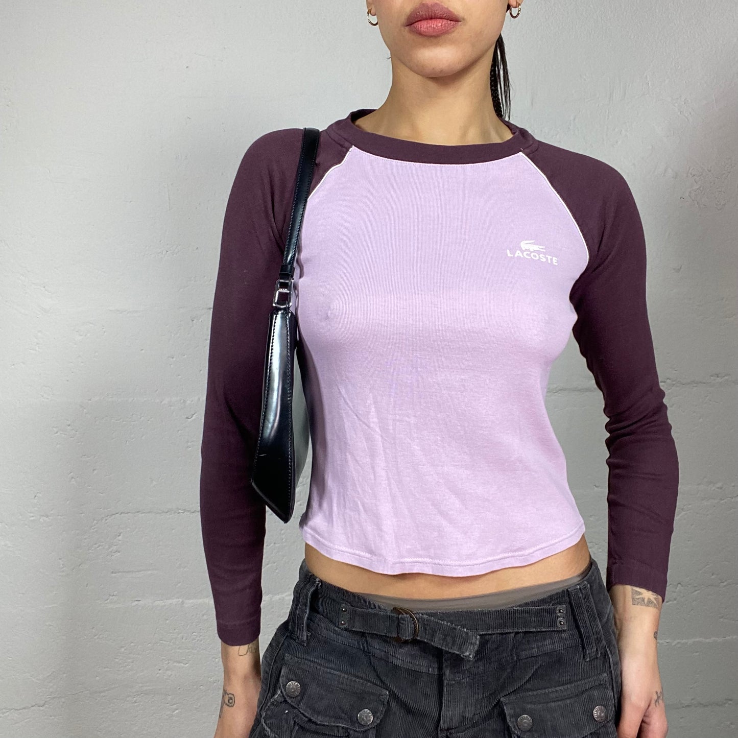 Vintage 90's Lacoste College Girl Purple Longsleeve Top with Colour Tone Detail (S)