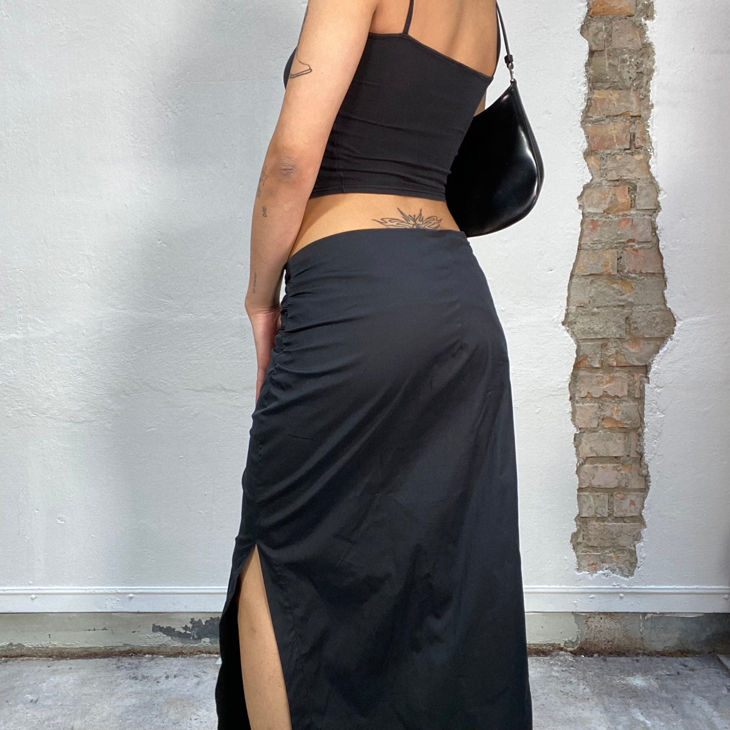 Vintage 2000's Cyber Black Maxi Skirt with Side Slit (S/M)