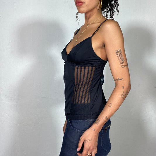 Vintage 2000's Coquette Black Cami Top with Lateral Mesh Detail (S)