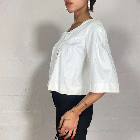 Vintage 90's Archive Miu Miu inspired White Cap Top with Big Button Detail (M/L)