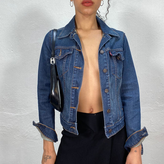 Vintage 90's Levi's Classic Cropped Dark Wash Denim Jacket (S)