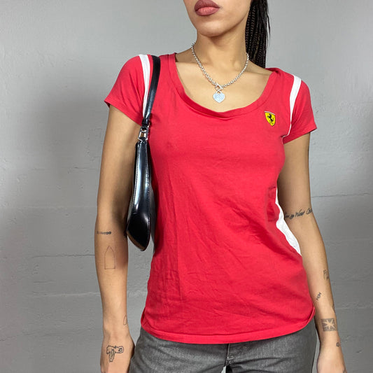 Vintage 2000's Ferrari Sporty Red Tee with Yellow Brand Logo Detail (M)