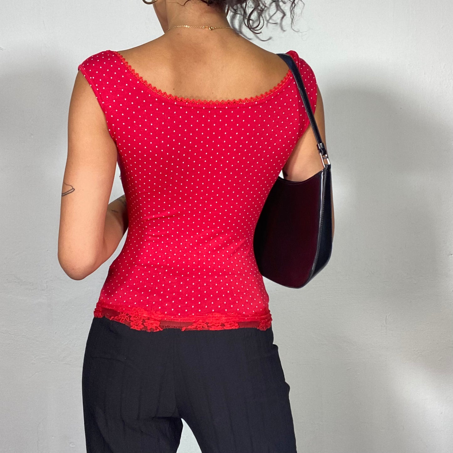 Vintage 2000's Vampy Red Polka Dot Lace-Up Corset Top (S)