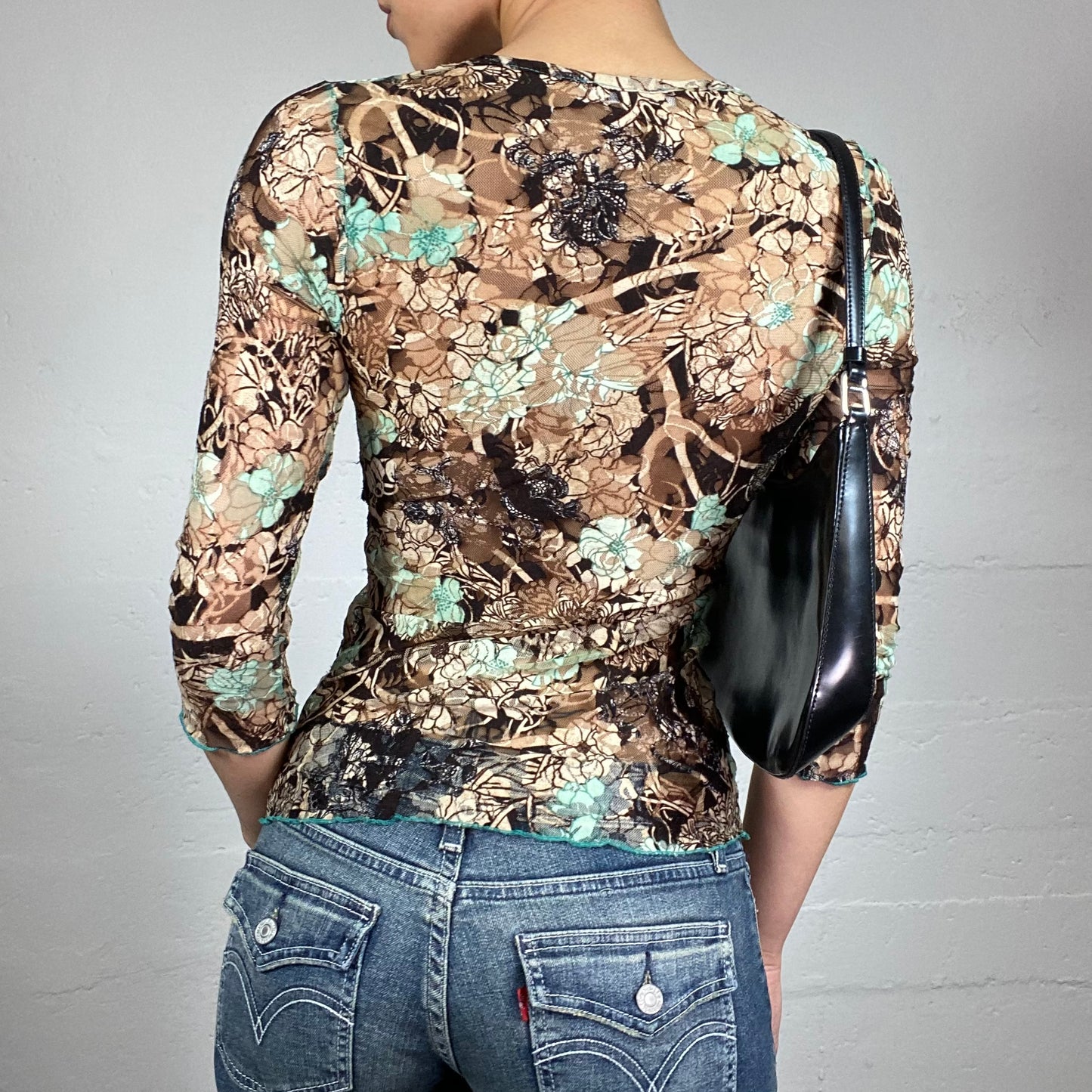 Vintage 2000's Indie Longsleeve Top with Floral Covering Print (S)