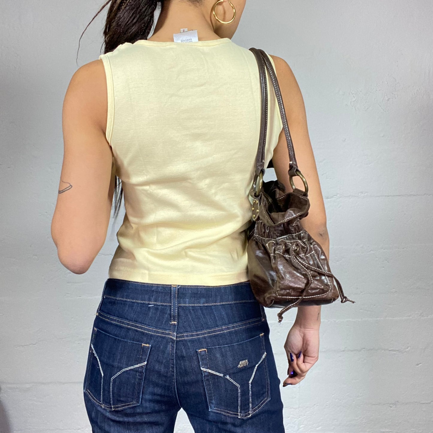 Vintage 2000's Rave Beige Top with Crossed Zip Detail (S)