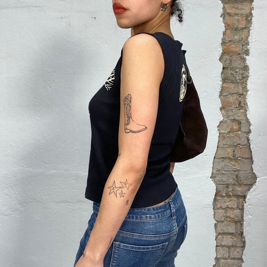 Vintage 2000's Downtown Girl Black Tank Top with 'Save Earth' Print (S/M)