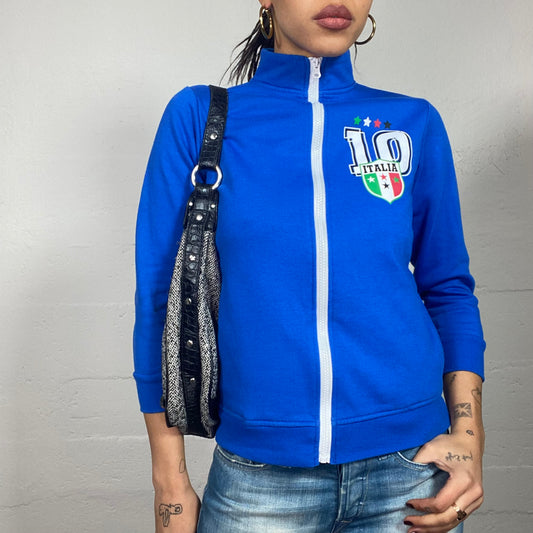 Vintage 2000's Guido Electric Blue Zip Up Sweater with "10 Italia" Football Print (XS)