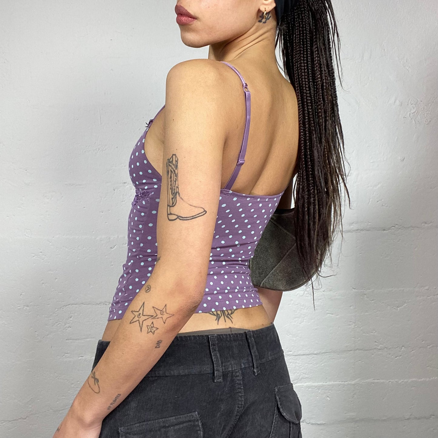 Vintage 90's Downtown Girl Purple Cami Top with Mint Polkadots Print (S)