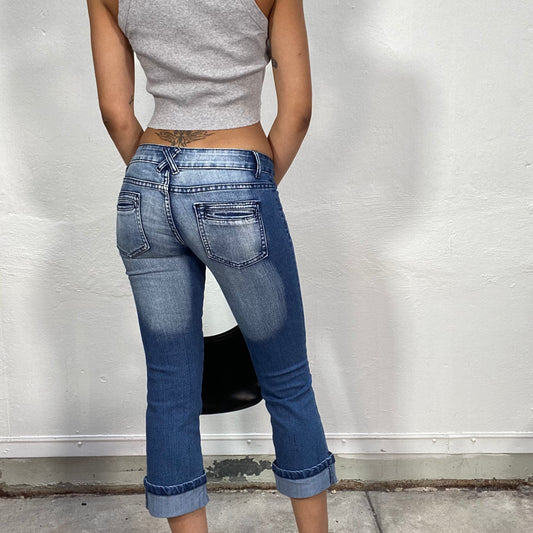 Vintage 2000's Downtown Girl Washed Out Denim Low-rise Capri Pants with Ombré Effect (XS/S)