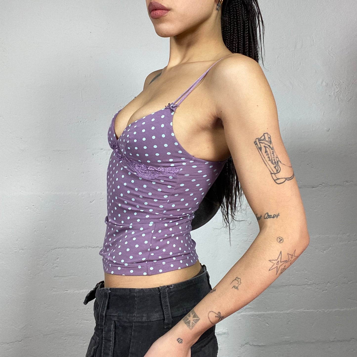 Vintage 90's Downtown Girl Purple Cami Top with Mint Polkadots Print (S)