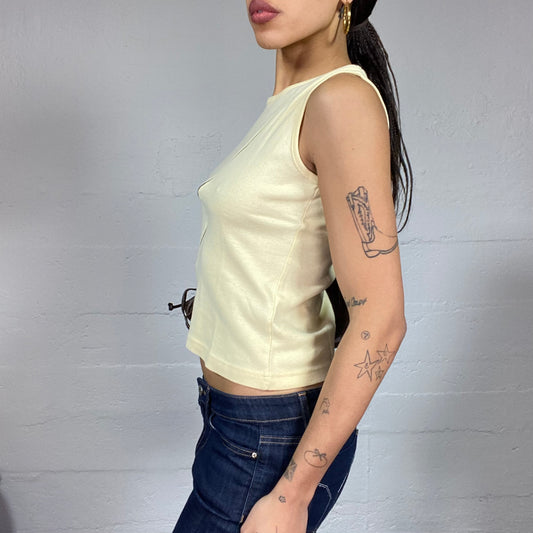 Vintage 2000's Rave Beige Top with Crossed Zip Detail (S)