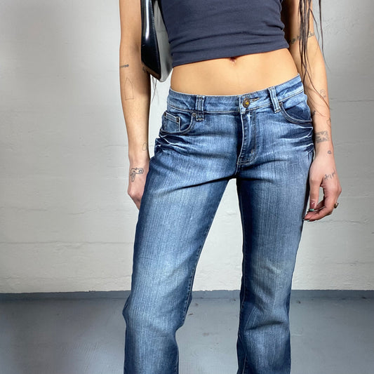 Vintage 90's Downtown Girl Dark Denim Ombré Pants with Flared Cut (S)