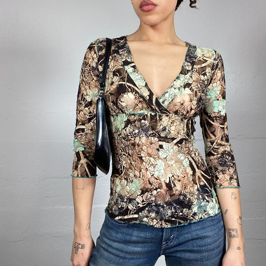 Vintage 2000's Indie Longsleeve Top with Floral Covering Print (S)