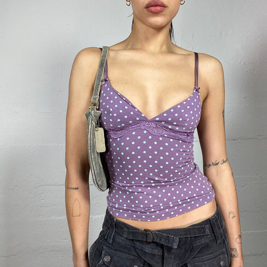 Vintage 90's Downtown Girl Purple Cami Top with Mint Polkadots Print (S)
