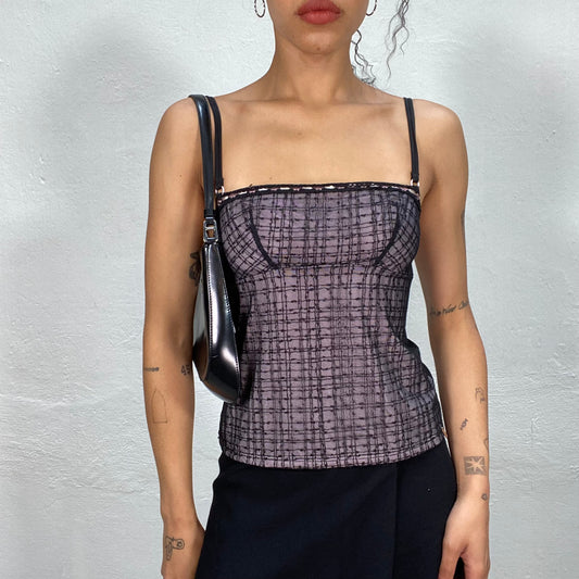 Vintage 2000's Ballet Lilac and Black Mesh Cami Top with Ribbon Detail (S)