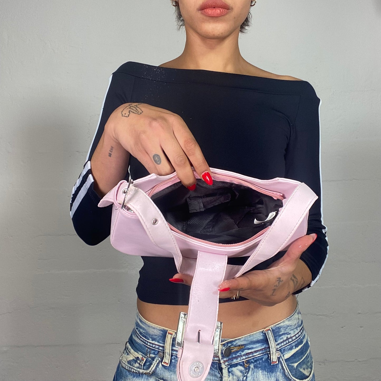 Vintage 2000's Soft Girl Pink Shoulder Bag with Buckle Detail