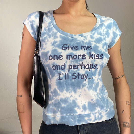 Vintage 2000's Sleaze Blue Tie Dye Top with 'Give Me One More Kiss...' Print (S)