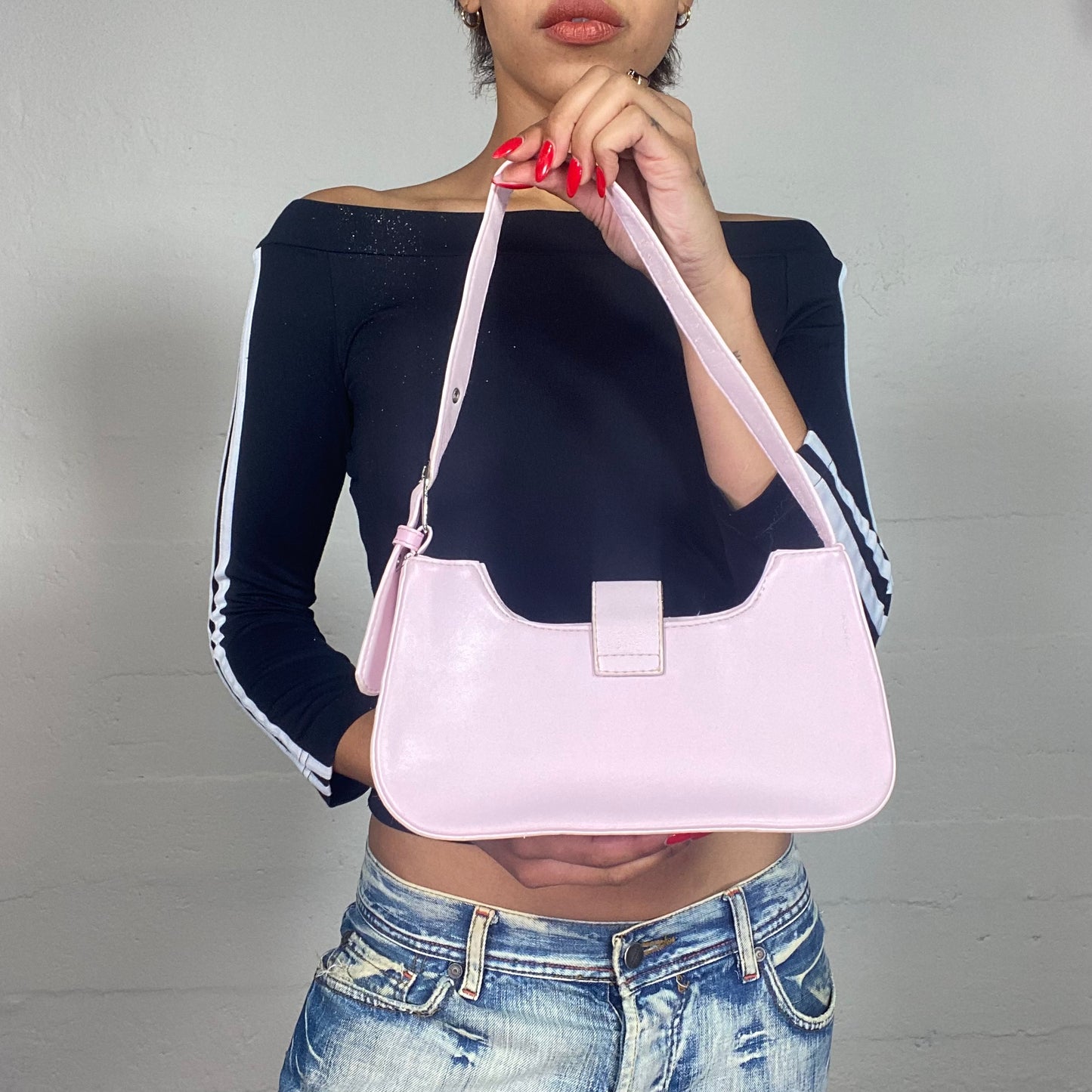 Vintage 2000's Soft Girl Pink Shoulder Bag with Buckle Detail