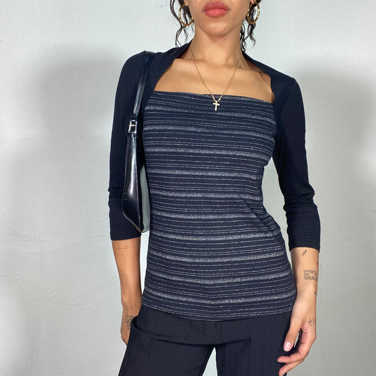Vintage 2000's Downtown Navy Blue Longsleeve Top with Layered Bolero (S)