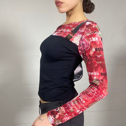 Vintage 2000's Rave Red Longsleeve Top with Black Holders Detail (S)