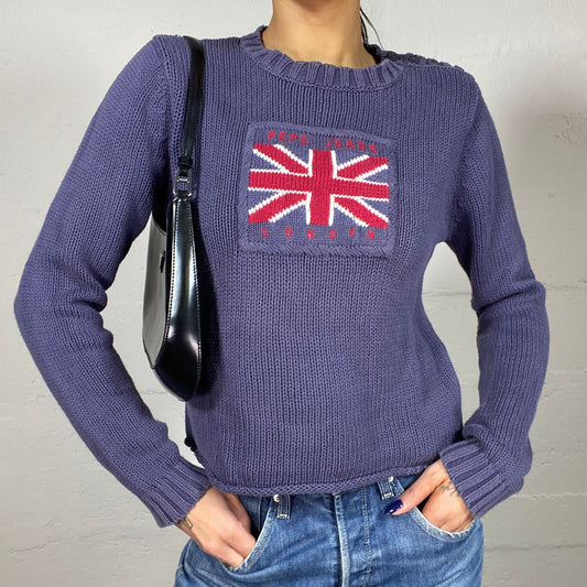 Vintage 90's Pepe Jeans Blue Pullover with UK Flag Brand Embroidery Print (M)